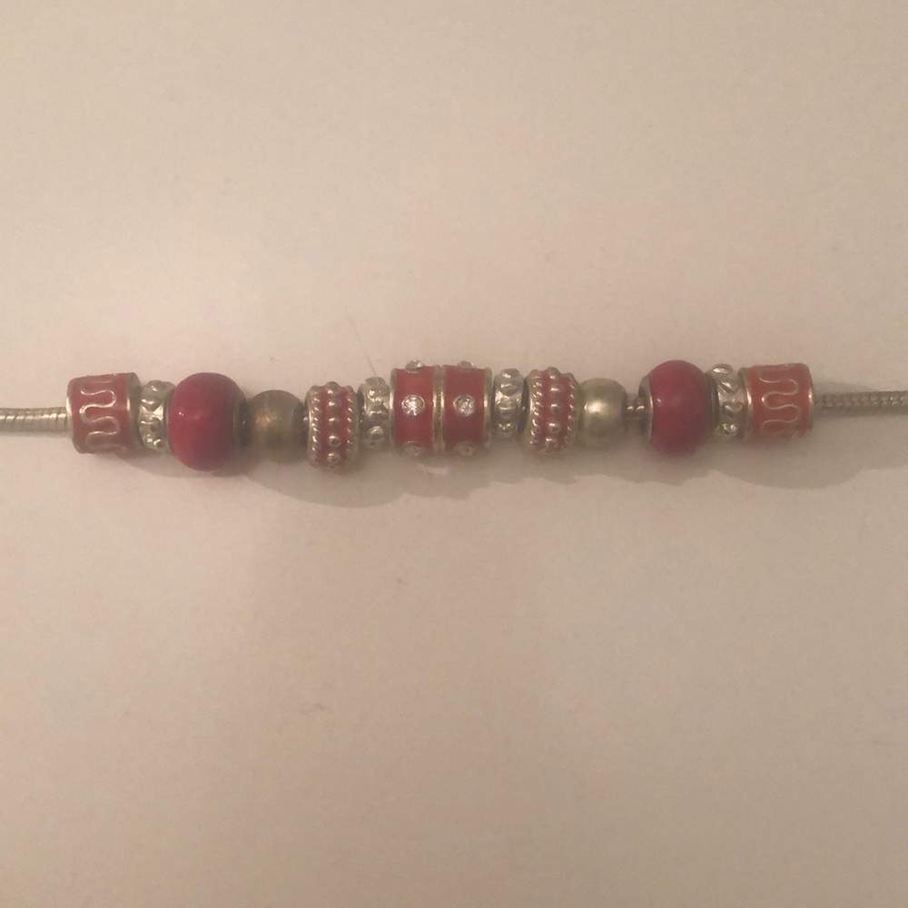 Red Silver Charm Bracelet